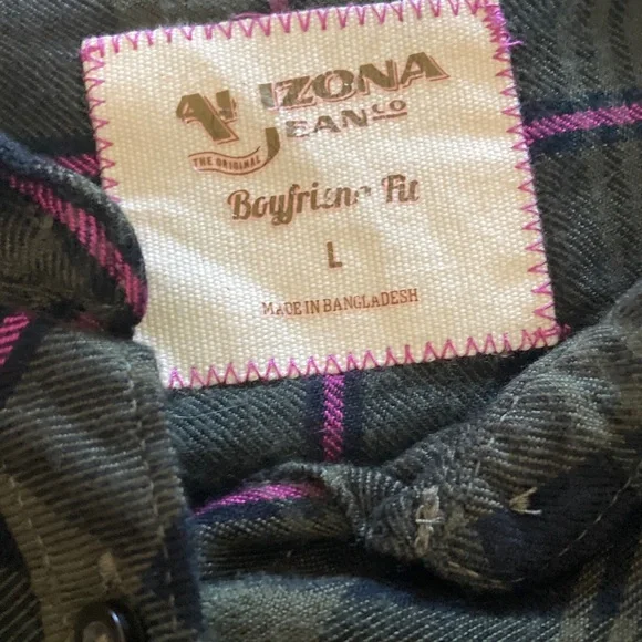 Arizona Jean Company Green and Purple Plaid Button Down Shirt - Picture 2 of 3